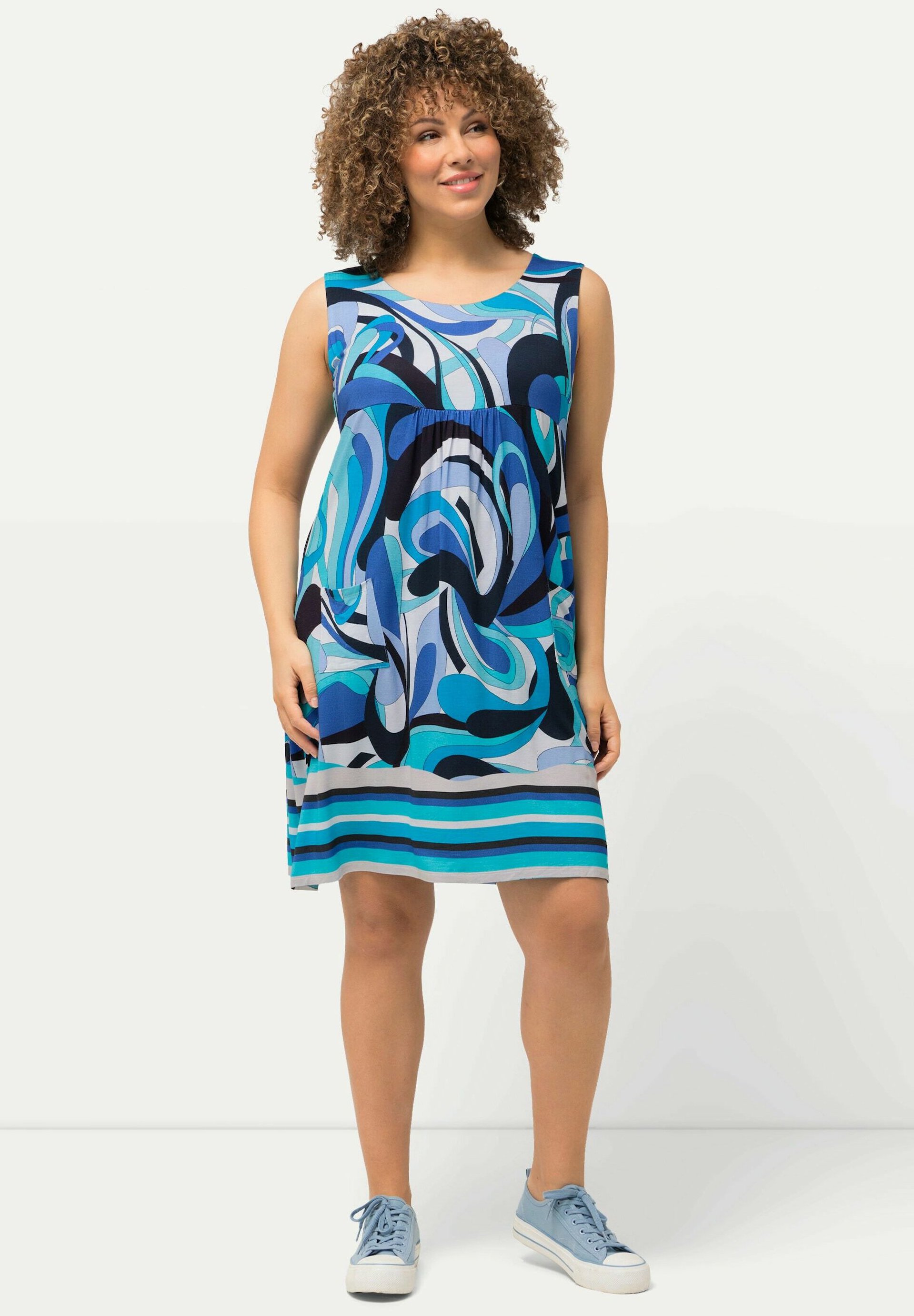 Ulla Popken Abito Swing A Linea A Con Stampa - Girocollo, Comodo Orlo Largo, Vestito Donna