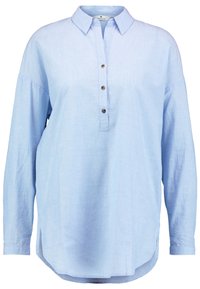 Camicia a maniche lunghe azzurro chiaro con abbottonatura, colletto e spacchi laterali. Realizzata in un tessuto traspirante con una texture sottile.
