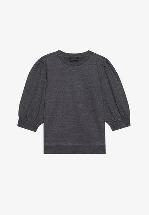 Ciemnoszary sweter z okrągłym dekoltem, bufiastymi długimi rękawami i prążkowanym dołem. Miękka tkanina o gładkiej strukturze. Widoczna metka marki "Anna Field".