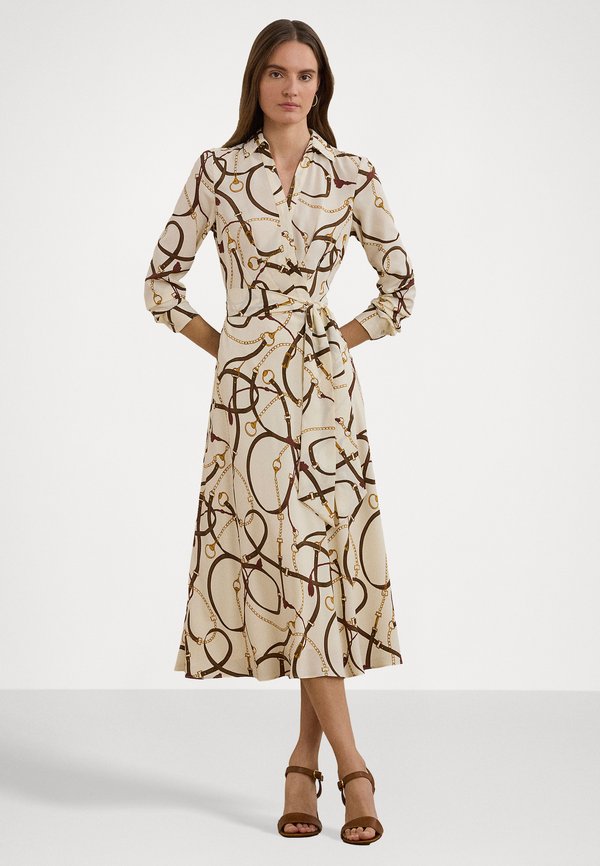 ROWELLA BELTING PRINT CREPE MIDI DRESS - Day dress - cream multi2