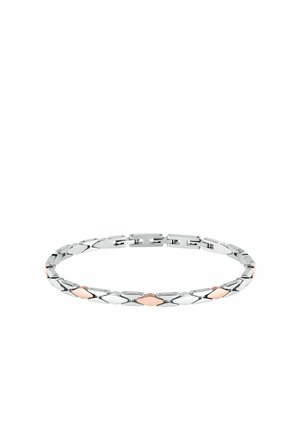 Bracciale in argento e oro rosa con segmenti a forma di diamante alternati che formano un design elegante e moderno.