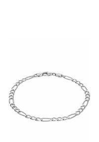 Silver kedja halsband med sammanlänkade avlånga ovala och runda länkar, med en krabba-låsning mot en vit bakgrund.