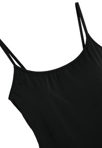 Sort ærmeløs tanktop med tynde dobbelte spaghetti stropper og rundet udskæring, lavet af glat stof.