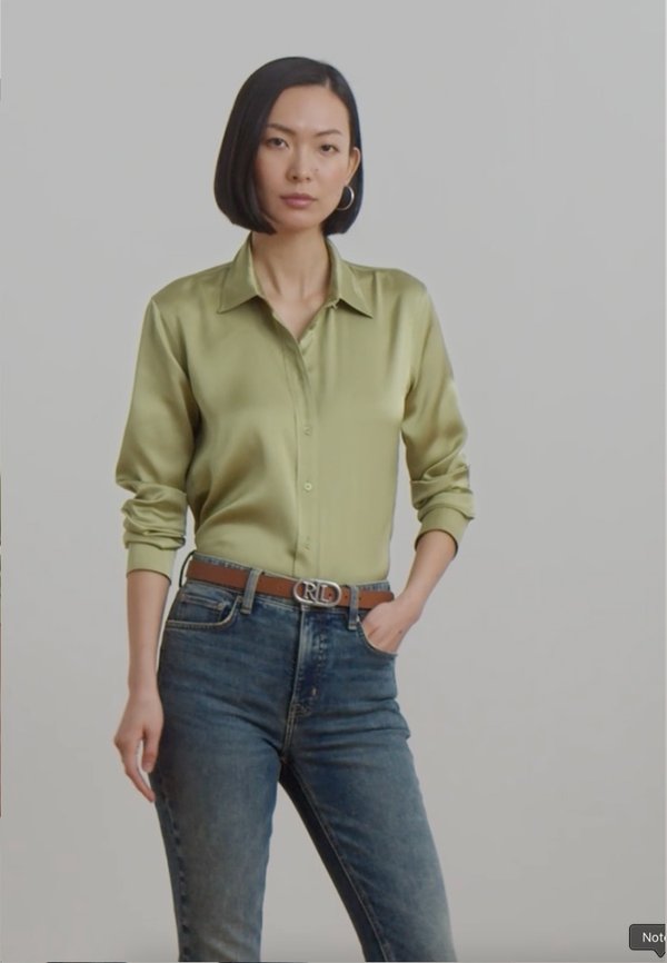 CLASSIC FIT SATIN CHARMEUSE SHIRT - Button-down blouse - light olive2