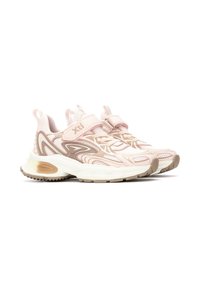 Sneaker rosa chiaro con sovrapposizioni in rete e sintetico, dotate di suola flessibile e design a motivi. Chiuse con una fascia per una vestibilità sicura.