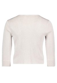 Pull uni beige clair à manches longues vu de dos, avec un col rond simple et sans motifs ni logos visibles.