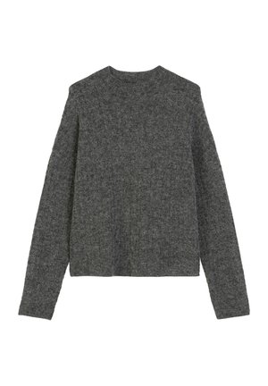 Maglione grigio con maniche lunghe, texture a coste e scollo rotondo. Realizzato in materiale morbido, presenta un fit rilassato.