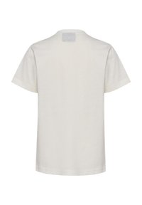 Korte mouw t-shirt in off-white katoen met een ronde hals en een rechthoekig label op de rug. Soepele textuur en casual pasvorm.