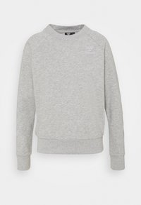 Sweatshirt gris à col rond, manches raglan, poignets et ourlet c ôtelés. Présente un logo discret sur la poitrine et une texture lisse et douce.