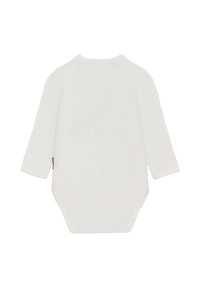 Body a maniche lunghe bianco realizzato in cotone morbido, con scollatura rotonda e chiusure a pressione sul fondo per una vestizione facile.