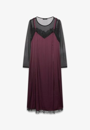 Fiorella Rubino, VESTITO SLIP DRESS CON INSERTI IN TULLE E PIZZO - Vestito casual - bordeaux