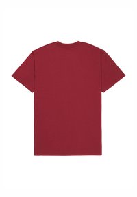 T-shirt en coton bordeaux à manches courtes, col rond et coupe régulière. Le dos est uni, sans motif ni accent supplémentaire.