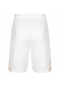 Witte sportieve shorts met een elastische tailleband en beige accenten aan de zijkanten. Gemaakt van lichtgewicht stof met een zachte textuur.