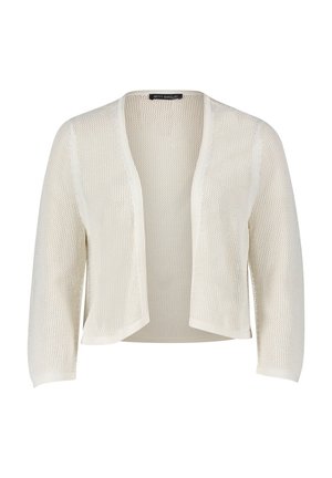 Cardigan aperto in un delicato crema, realizzato in un materiale a maglia testurizzato e traspirante. Caratterizzato da maniche a tre quarti e una vestibilità rilassata.
