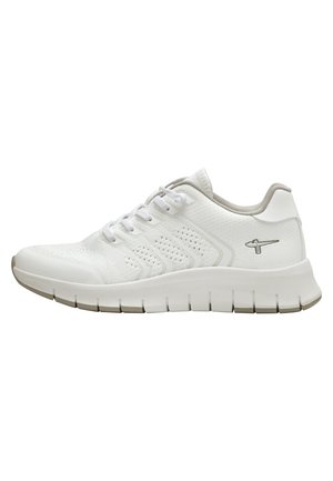Scarpa da ginnastica bianca con tomaia in mesh traspirante, accenti testurizzati e suola in gomma flessibile con scanalature prominenti per una buona aderenza.