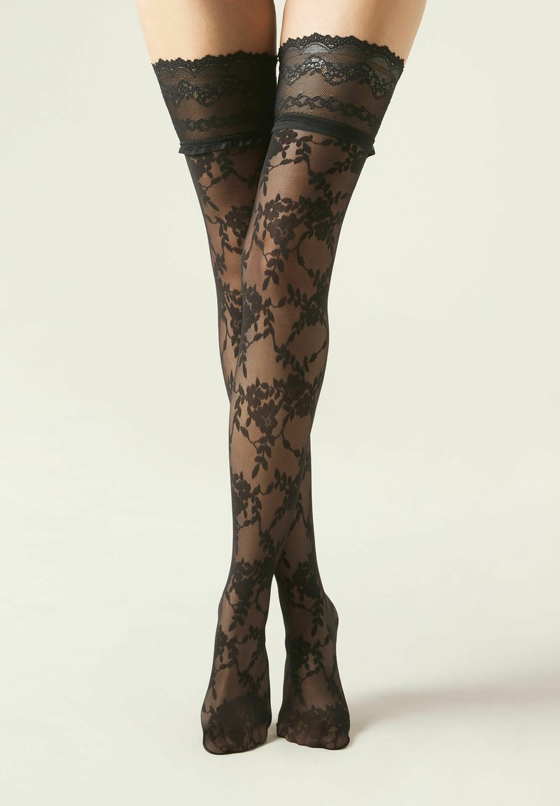 Calzedonia Overkneestrumpor - schwarz black lace effect