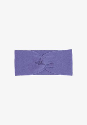 Bandeau tricoté violet présentant un design torsadé à l'avant et une texture douce. Mesure environ 15 centimètres de large.