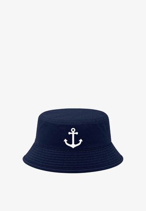 Navy blue bucket hat with a white anchor symbol centered on the front.