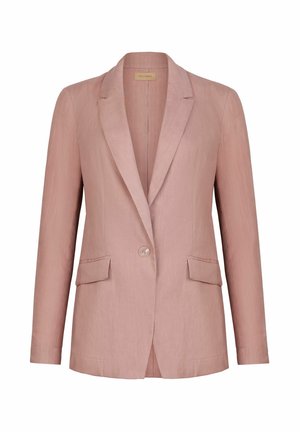 Hellrosa Blazer aus glattem Stoff, mit einem einzigen Knopfverschluss, Reverskragen und zwei Fronttaschen. Taillierte Passform.