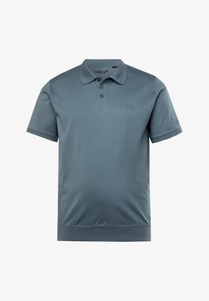 Kurzarm-Poloshirt aus einfarbigem blauen Stoff. Verfügt über einen Kragen, eine Zwei-Knopf-Leiste und ein dezentes Logo auf der Brust.