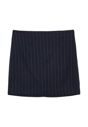 Gonna blu navy con righe bianche verticali, realizzata in tessuto morbido con un design aderente e orlo dritto.