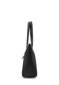 Borsa a mano in pelle nera con una trama testurizzata, forma affusolata e doppie spalline lunghe. Presenta una tasca laterale con zip e un accentuazione in hardware dorato.