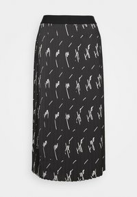 Gonna nera plissettata con una stampa grafica astratta bianca. Vita elastica per il comfort. Materiale leggero con texture liscia.