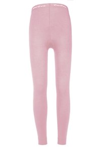 Leggings rosa realizzati in tessuto elastico, con un design aderente, una texture liscia e una cintura con marchio riportante la scritta "ewers".