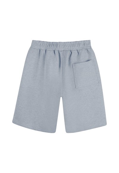Lichtblauwe katoenen shorts met een elastische tailleband, voorzien van één achterzak en een zachte, gladde textuur.