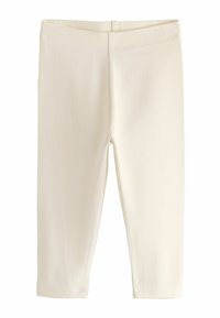 Plain white stretchy leggings with a slim fit and elastic waistband, shown front-facing on a white background.