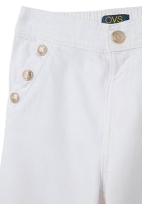 Witte denim broek met een gestructureerd oppervlak, voorzien van vijf goudkleurige knopen aan de zijkant en een elastische tailleband, merk "OVS."