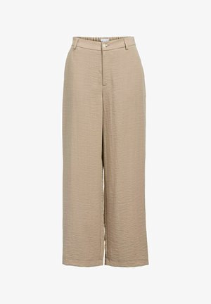 Beež laiad jalga tekstuuriga püksid ees nupu ja tõmbluku kinnituse, vööaasad ning küljetaskutega.