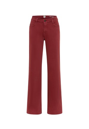 Rode wijde jeans van een katoenmix met een klassiek vijf-pocket ontwerp en een voorste knoopsluiting. Gladde textuur, strakke lijnen.