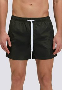 Pantaloni da bagno neri realizzati in tessuto leggero, con vita elastica e cordoncino bianco, in un taglio dritto.