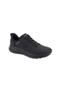Scarpe sportive nere con tomaia sintetica liscia, design con lacci, pannelli laterali texturizzati e suola imbottita per il comfort.