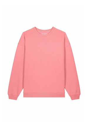 Roze katoenen sweater met lange mouwen, ronde hals en geribbelde manchetten. Gladde, zachte textuur, met een ontspannen pasvorm en minimale branding.