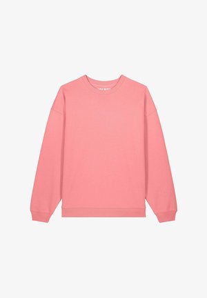 Roze katoenen sweater met lange mouwen, ronde hals en geribbelde manchetten. Gladde, zachte textuur, met een ontspannen pasvorm en minimale branding.