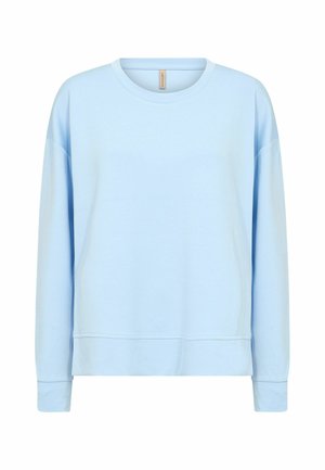 Hellblaues Sweatshirt aus weichem Stoff, mit Rundhalsausschnitt, langen Ärmeln, gerippten Bündchen und legerem Schnitt für Komfort.