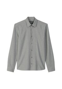 Langärmliges Button-Down-Hemd im schwarz-weißen Karomuster, aus Baumwolle gefertigt. Hat einen Kragen und sieben vordere Knöpfe.