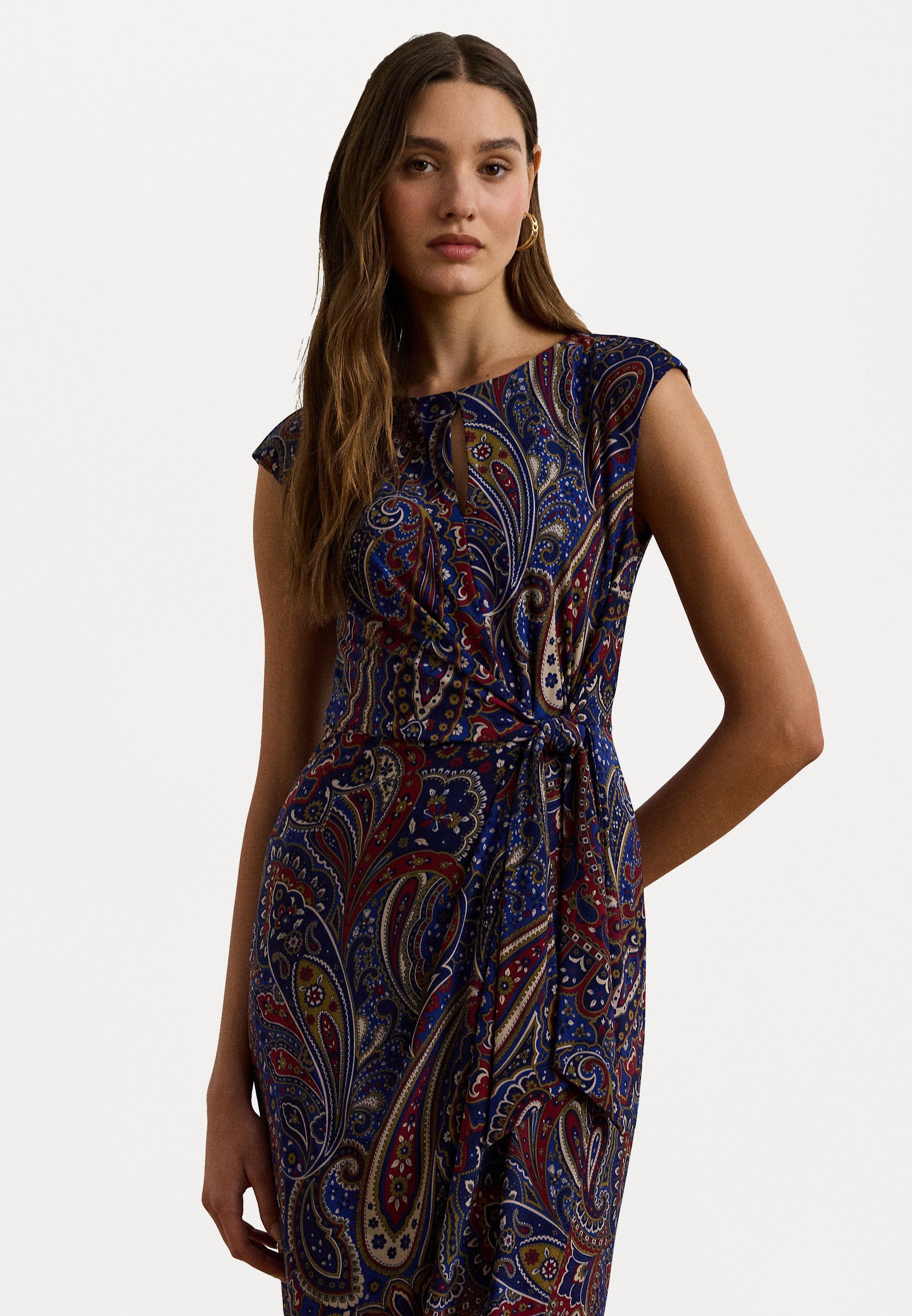 Lauren Ralph Lauren PAISLEY STRETCH JERSEY TIE FRONT DRESS - Shift dress -  blue/red/cream/dark blue - Zalando