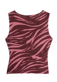 Ærmeløs top med rund hals, der har en bordeauxbund og et pink zebra-stribemønster. Lavet af let, glat stof.