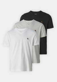 Abercrombie & Fitch NEUTRAL VNECK 3 PACK - T-shirt - bas - white/heather grey/black