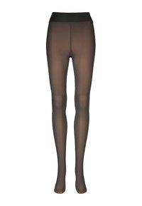 Schwarze, durchsichtige Strumpfhosen mit glatter Textur und elastischem Bund, mit einfachem Design und nahtloser Verarbeitung.