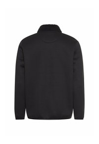 Zwarte sweatshirt met een zachte, textuurachtige kraag. Heeft een effen ontwerp en een relaxte pasvorm, geschikt voor casual gebruik. Geen zichtbare logo's of patronen.