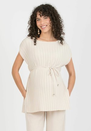 – PLEATED CREPE   WITH BOAT NECKLINE AND BELT - Blouse -  beige