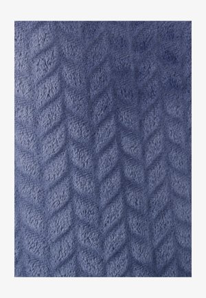 Tessuto blu testurizzato con un motivo a diamante e elementi in rilievo, che conferisce un aspetto morbido e soffice, adatto per tessuti o rivestimenti.