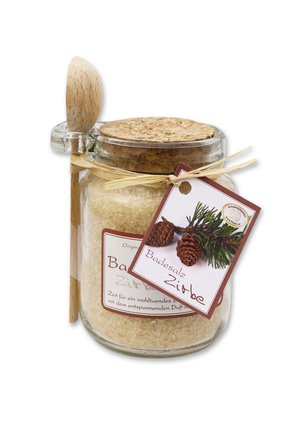 BADESALZ ZIRBE GLAS MIT HOLZLÖFFEL 300 G - Bubble bath & soak - braun