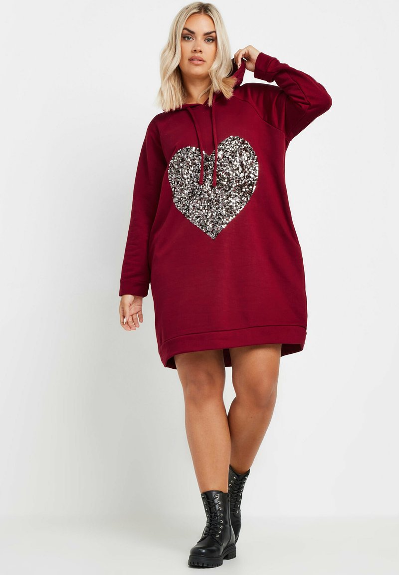 Yours Clothing SEQUIN EMBELLISHED HEART HOODIE - Vapaa-ajan mekko - red