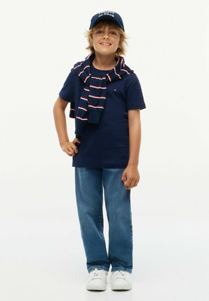 Tommy Hilfiger, TOMMY HILFIGER JACQUARD STRIPE FLAG EMBROIDERY T-SHIRT - T-shirt basique - dark blue