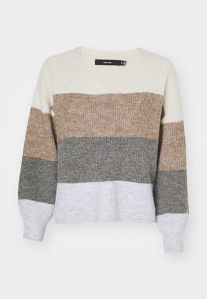 Vero Moda, VMDESMA V NECK - Striktrøje - birch/silver mink/medium grey melange/light grey melange